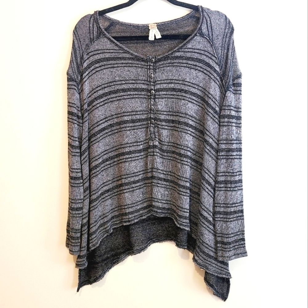 We The Free Grey Striped Henley - Long Sleeve Shirt - Top